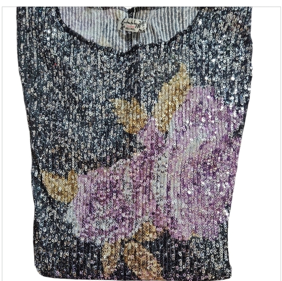 Free People Black and Purple Floral Sequin Long Sleeves Blouse Top - Picture 10 of 10